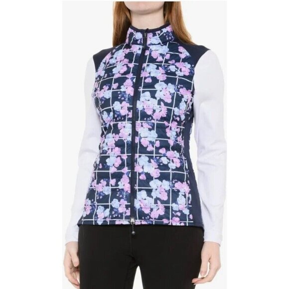 Peter Millar Golf Hybrid Puffer Jacket Women’s Small Full Zip Picnic Floral New - Picture 1 of 9